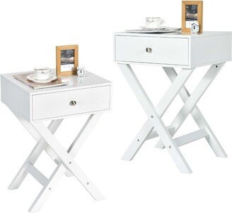 Set of 2 X-Shaped Nightstand Side End Table Bedside Table w/ Drawer White