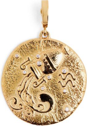 Large Yellow Gold And Diamond Aquarius Coin Charm