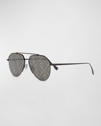 Men's Monogram Lens Metal Aviator Sunglasses