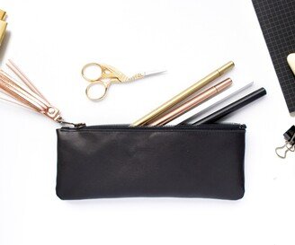 Black Leather Pencil Case, Pen Pouch, Make Up Bag, Copper Tassel, Drawing Supplies, Back To School, Minimalist Pouch