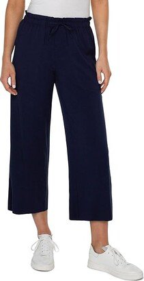 Pull-On Tie Waist Wide Leg Ankle (Cosmic Navy) Women's Clothing