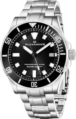 Alexander Men's Vathos Silver-tone Stainless Steel , Black Dial , 42mm Round Watch