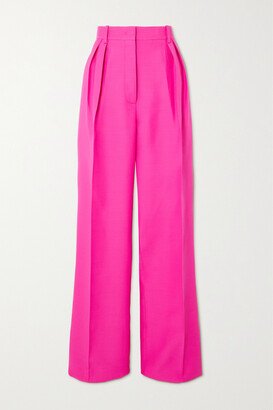 Pleated Wool And Silk-blend Crepe Wide-leg Pants - Pink