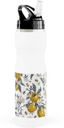 Photo Water Bottles: Bees & Lemons - White Stainless Steel Water Bottle With Straw, 25Oz, With Straw, Yellow