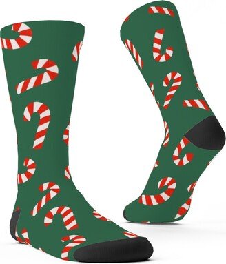 Socks: Candy Cane Pattern Custom Socks, Green