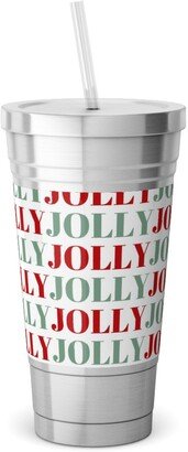 Travel Mugs: Jolly Print Repeat Stainless Tumbler With Straw, 18Oz, Red