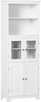 HOMCOM 63 Small Buffet with Hutch, 4-Door Kitchen Pantry, Freestanding Storage Cabinet with Adjustable Shelf for Dining Room, Living Room, White