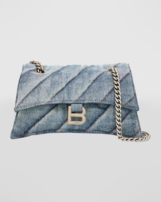 Crush Quilted Wash Denim Chain Shoulder Bag