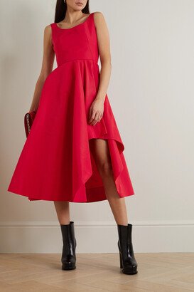 Asymmetric Taffeta Midi Dress - Red