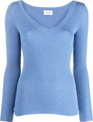 V-neck ribbed wool jumper-AB