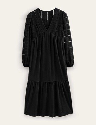 Woven Mix Midi Jersey Dress