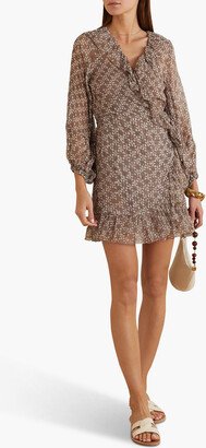 Clo Cassandra Kimi ruffled floral-print silk-crepon mini wrap dress