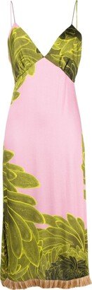 THEMIS Z GR Floral-Print Frayed Midi Dress