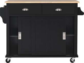 Modern Kitchen Cart with Rubber Wood and Drop-Leaf Counter Top