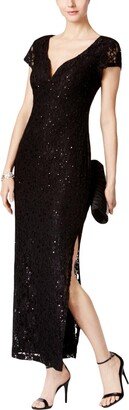 Petites Womens Lace Spit Neck Sheath Dress