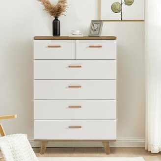 TOSWIN Modern Solid Wood 6-Drawer Dresser Cabinet, Strong and Spacious Storage