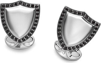 Sterling Silver Shield Cufflinks With Black Spinel Border