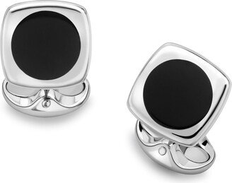 Sterling Silver Cushion Shape Cufflinks With Round Onyx Inlay