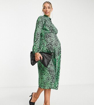 Queen Bee maternity nursing dress in green animal print