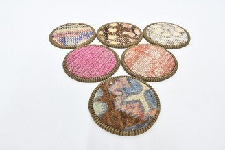 Drink Coaster, Round Kilim Pink Pad, Rug Wholesale Coffee Table Hand Crafted