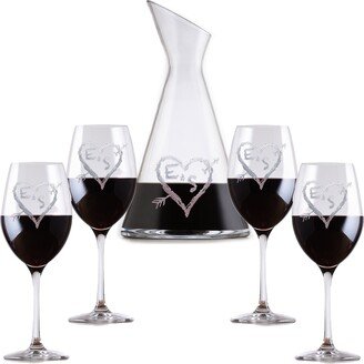 Heart & Arrow Slant Wine Carafe Decanter With 4 Glasses Gift Set