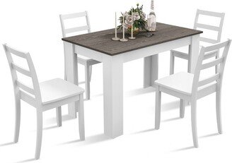 5 PCS Dining Set Modern Rectangle Table & 4 Rubber Wood Chairs Kitchen Breakfast-AA