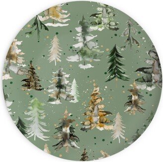 Plates: Watercolor Pines And Spruces Christmas - Green Plates, 10X10, Green