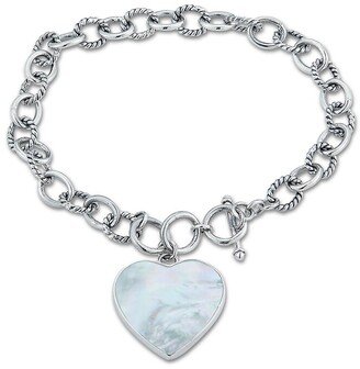 Silver Pearl Heart Charm Bracelet