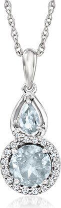 Aquamarine Pendant Necklace With . Diamonds in Sterling Silver