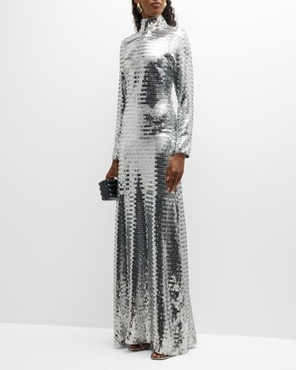 Sequin Sculpty High-Collar Maxi Dress