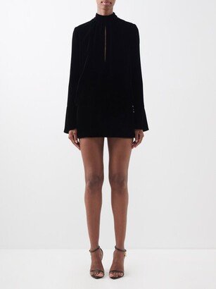 Keyhole-front Velvet Mini Dress