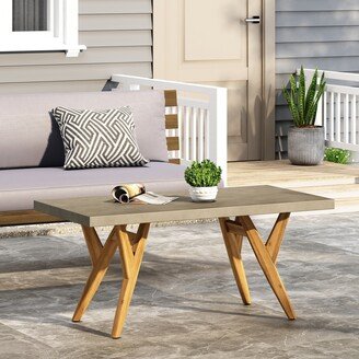 Mulligan Outdoor Acacia Wood and Cast Stone Coffee Table