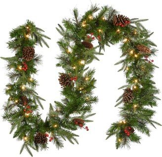 National Tree Company Pre-Lit 'Feel Real' Artificial Christmas Garland, Green, Colonial Fir, White Lights, With Pine Cones, Plug In, 9 Feet