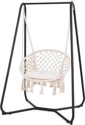 Atesun Patio Swing Chair with Stand and Cushion, Heavy Duty Hanging Chair with Stand, 330 lbs Capacity, Patent pending