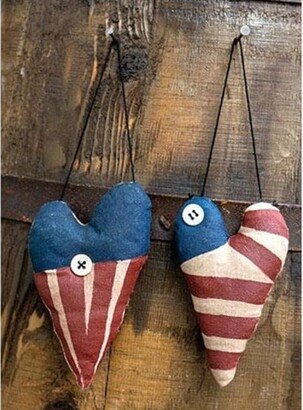 Set Of 2 Heart Ornaments, Patriotic Decor, USA 4Th July