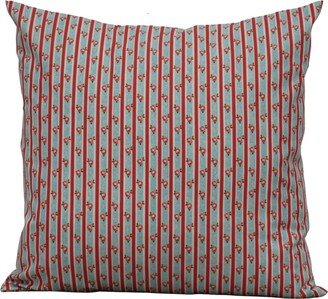 Blue Floral & Red Striped Throw Pillow Cover, 100% Cotton With Envelope Closure, 18 X 18, 16 16, 14