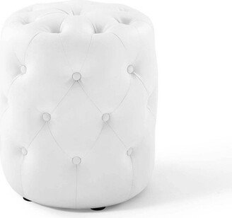 Amour Tufted Button Round Faux Leather Ottoman White