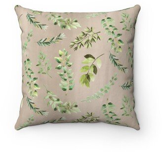 Floral Pillow Cover, Boho Beige Greenery, Wild Garden, Nature Botanical Fancy Farmhouse Decor, Stylish, Simple Couch Square Cover