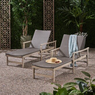 Hampton Outdoor Rustic Acacia Wood Chaise Lounge with Wicker Seating