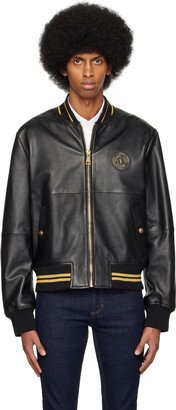 Black V-Emblem Leather Jacket