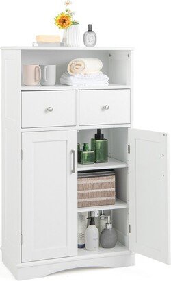 Tangkula Bathroom Cabinet Freestanding Storage Organizer w/ 2 Drawers & 2 Doors 3-Position Adjustable Shelves