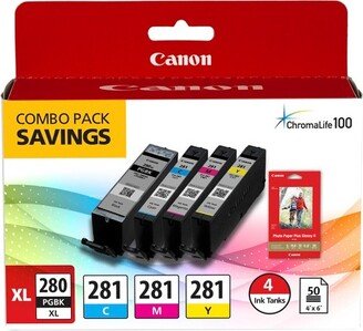 PGI-280 Black, CLI-281 with 50 Sheets Photo Paper - Black/Cyan/Magenta/Yellow(2021C006)