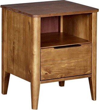 MUSEHOMEINC California Classic 1 Drawer Wooden Bedroom Nightstand Living Room End Table with Open Cabinet and Tapered Legs, Honey Brown