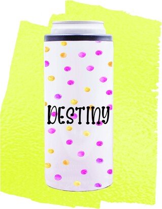 Polka Dots With Name Personalized Slim Can Cooler Skinny