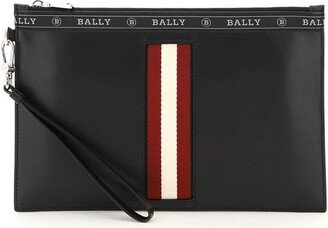 Logo Tape Striped Zipped Clutch Bag