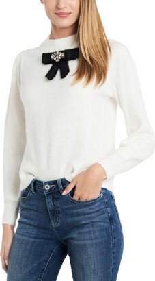 Women's Long Sleeve Bow Detail Crewneck Sweater