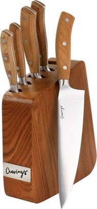 6 Piece Stainless Steel Cutlery and Wood Block Set