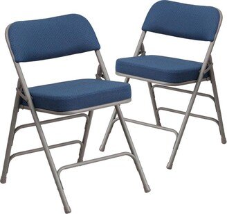 Emma+oliver 2 Pack Premium Curved Triple Braced & Hinged Fabric Upholstered Metal Folding Chair