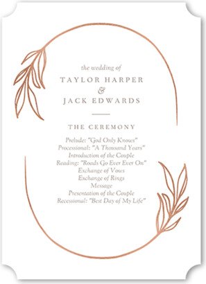 Wedding Program Cards: Ornate Oval Wedding Program, Pink, 5X7 Flat Program, Matte, Signature Smooth Cardstock, Ticket