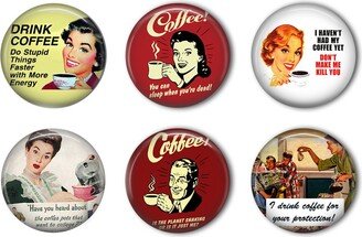 Retro Mid Century Coffee Round Refrigerator Magnet Set